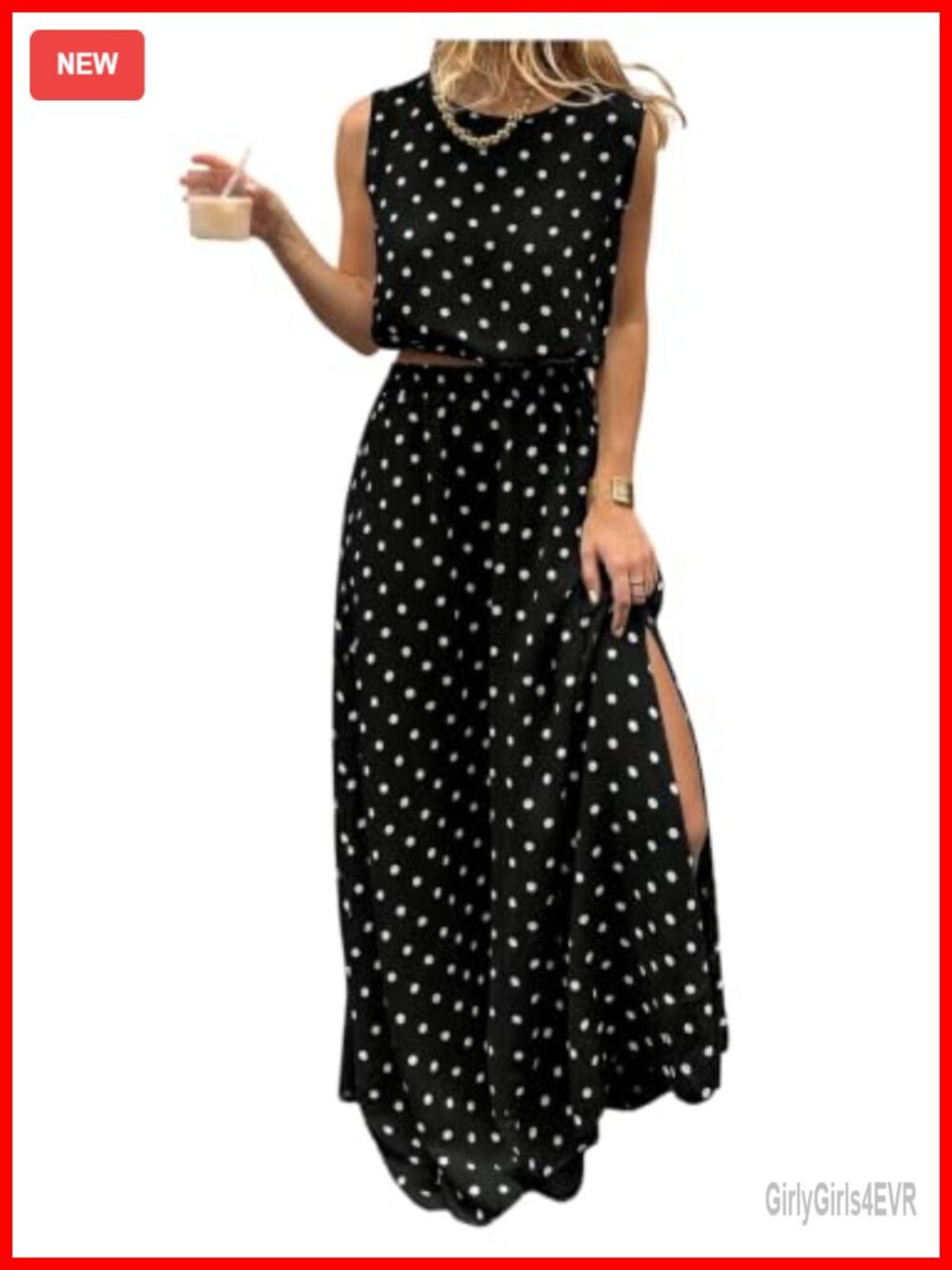 Women's 2 Piece Polka Dots Tank Top and Maxi Skirt Set Sleeveless Summer